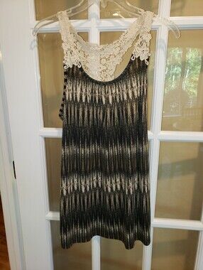 Laced Razorback Tank Top- army green, black & tan w/ cream lace size: S